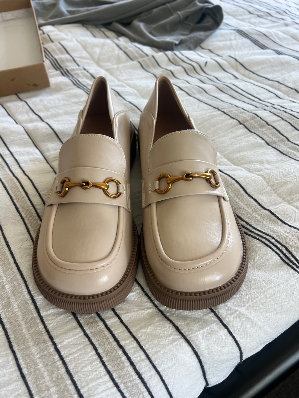 Cream Leather Women's Horsebit Loafers